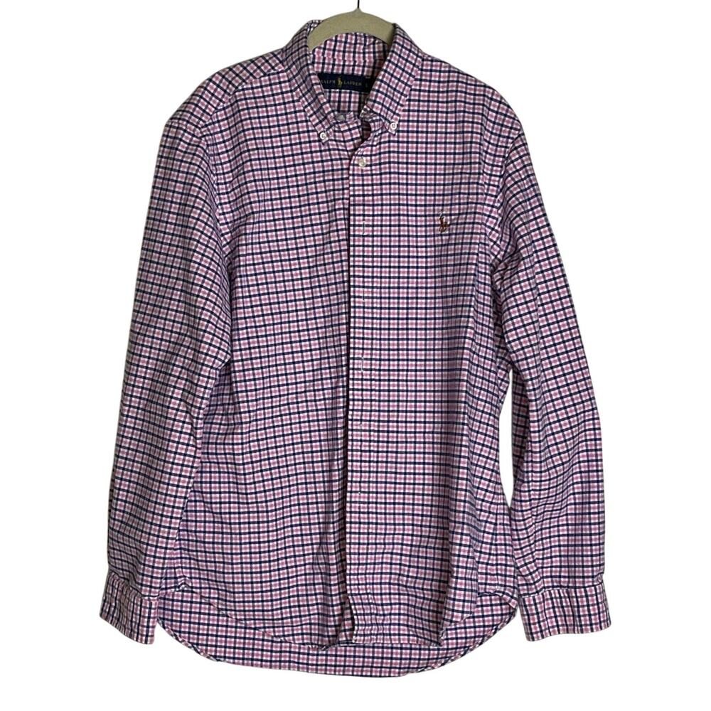 Ralph Lauren Long Sleeve Button Down Pink Plaid Shirt Size-Large